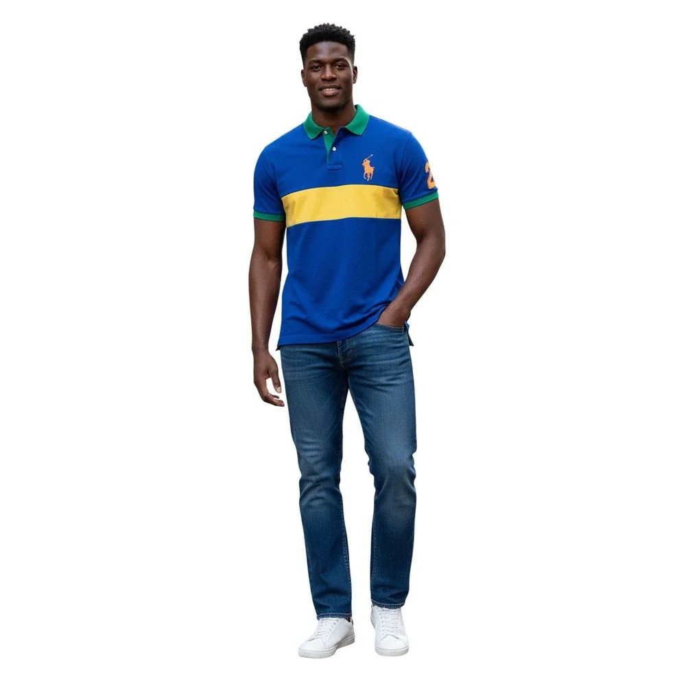 Polo Ralph Lauren Men's Big & Tall Mesh Polo Shirt  3XLT Blue/Yellow Green Shirt